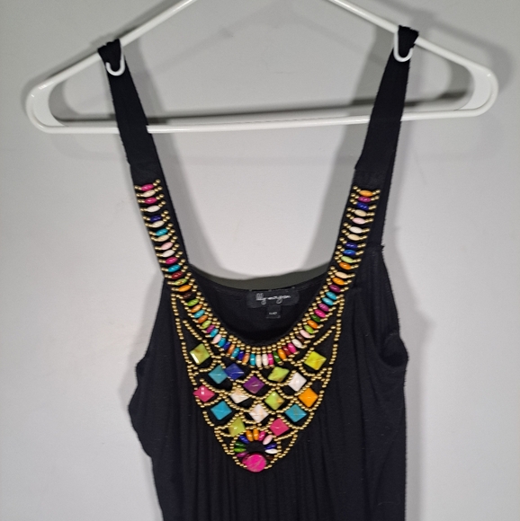 Lily Morgan Black Beaded Maxi Dress Extra Long Summer Size Large. Boho Style - Picture 2 of 4